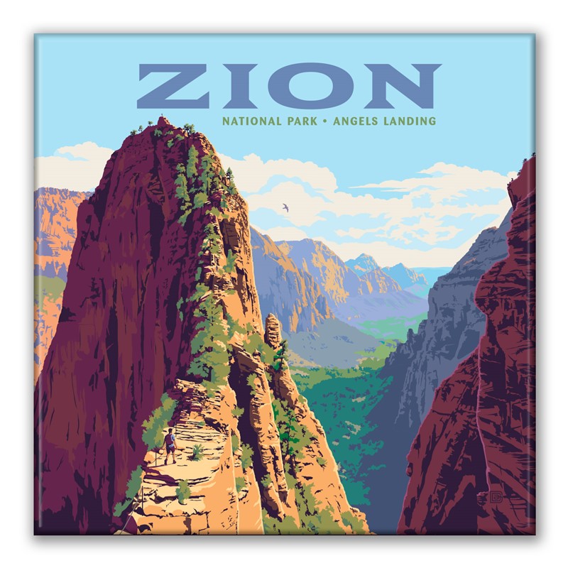 Zion Ascent to Angels Landing Square Magnet| Metal Magnet