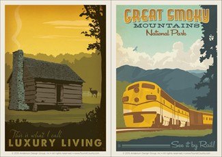 Luxury Living Cabin & Great Smoky Train Vinyl Magnet Set