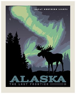 AK Northern Lights Moose Print | Made in the USA
