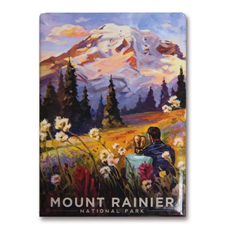 Mount Rainier Moment in the Meadow Magnet | Metal Magnet