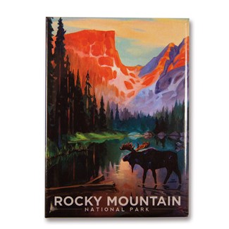 Rocky Mountain Moose in the Morning Magnet | Metal Magnet