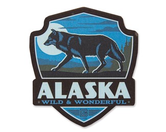 Alaska Wolf Emblem Wooden Magnet | American Made
