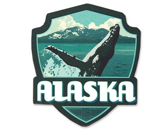 AK Whale Breaching Emblem Wooden Magnet | American Made