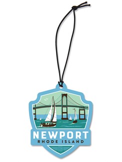 RI Newport Bridge Emblem Wooden Ornament | American Made