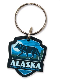Alaska Wolf Emblem Wooden Key Ring | American Made