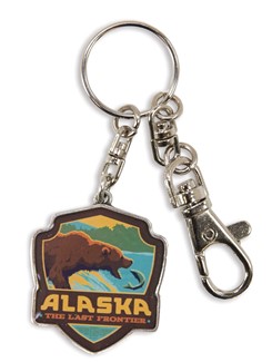 Alaska Fishing Bear Emblem Pewter Key Ring | American Made