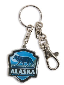 Alaska Wolf Emblem Pewter Key Ring | American Made