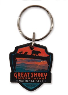 Great Smoky Bear Crossing Emblem Wooden Key Ring | American Made