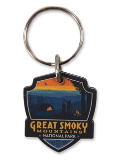 Great Smoky Back Country Camping Emblem Wooden Key Ring | American Made