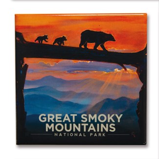Great Smoky Bear Crossing Square Magnet | Metal Magnet
