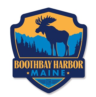ME Boothbay Harbor Moose Emblem Wooden Magnet | American Made