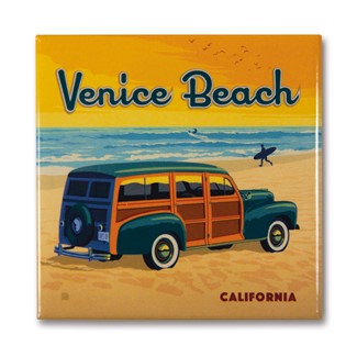 CA Venice Beach Woody Square Magnet | Metal Magnet