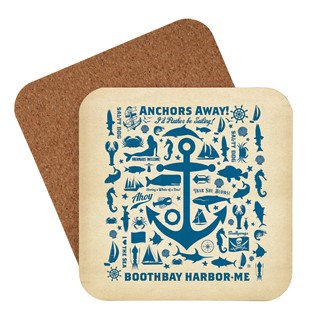 ME Boothbay Harbor Anchor Pattern Print Coaster