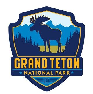 Grand Teton Blue Moose Emblem Wooden Magnet
