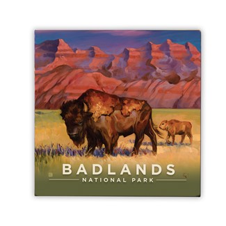 Badlands NP Bison Square Magnet | Metal Magnet