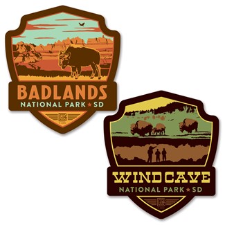 Badlands NP Print & Wind Cave NP Emblem Car Coaster Set