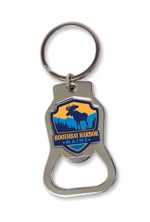 ME Boothbay Harbor Moose Emblem Bottle Opener Key Ring | American Made