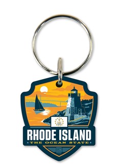 RI State Pride Emblem Wooden Key Ring | American Made