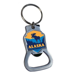 Alaska Moose Emblem Bottle Opener Key Ring | American Made