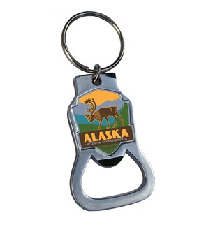 Alaska Caribou Emblem Bottle Opener Key Ring | American Made