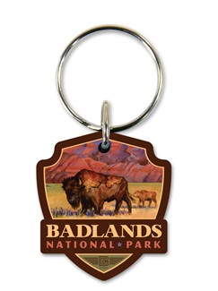 Badlands NP Bison Emblem Wood Key Ring | American Made