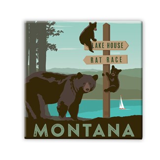 Montana Lake House Rat Race Square Magnet | Metal Magnet