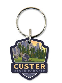 Custer State Park SD Emblem Wooden Key Ring | American Made