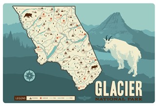 Map of Glacier NP Magnetic PC | themed magnet postcard