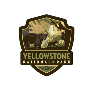 Yellowstone NP Mama Bear & Cubs Emblem Sticker | American Made