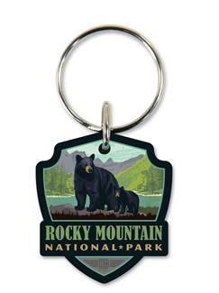Rocky MTN NP Black Bear Family Lake Emblem Wooden Key Ring | American Made