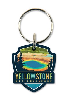 Yellowstone NP Prismatic Springs Emblem Wooden Key Ring | American Made