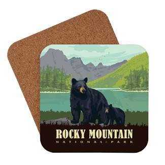 Rocky Mountain National Park Black Bear Family Lake Coaster | American Made Coaster