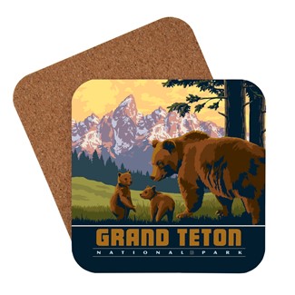 Grand Teton National Park Wildlife Bears Coaster | American Made Coaster