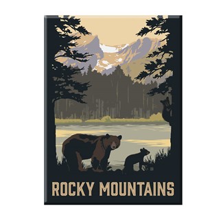 Rocky Mountains Mommy Bear & Cubs Magnet | Metal Magnet