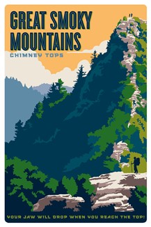 Great Smoky Mountains National Park Chimney Tops Magnetic Postcard | Themed Magnet Postcard