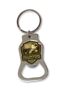 Yellowstone National Park Mama Bear & Cubs Emblem Bottle Opener Key Ring | American Made