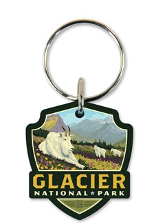 Glacier National Parks Goats in the Valley Emblem Wooden Key Ring | American Made