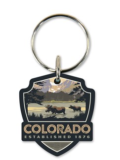 Sprague Lake Moose Colorado Emblem Wooden Key Ring