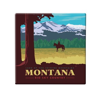 Montana Horseback Square Magnet | Metal Magnet