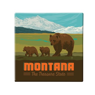 Montana Mama Bear & Cubs Square Magnet | Metal Magnet