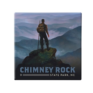 Chimney Rock State Park NC Hiker Square Magnet | Metal Magnet