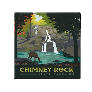 Chimney Rock State Park NC Waterfall Square Magnet | Metal Magnet