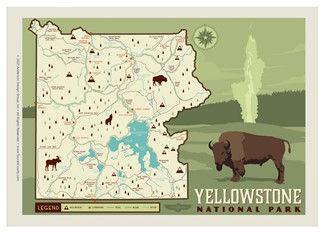Map of Yellowstone National Park Single Magnet | USA Made