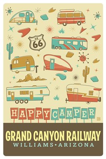 GC Railway Happy Camper Magnetic Postcard | Themed Magnet Postcard