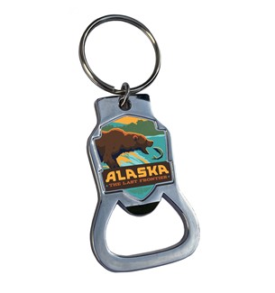 Alaska Fishing Bears Emblem Bottle Opener Key Ring | American Made