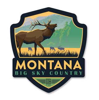 Montana Big Sky Country Elk Emblem Wooden Magnet | American Made