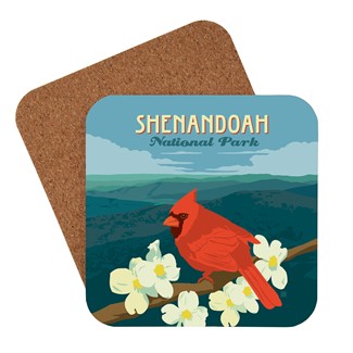 Shenandoah NP Cardinal On Dogwood Coaster | American Made Coaster
