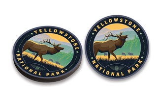 Yellowstone NP Bulging Elk Circle Wood Magnet