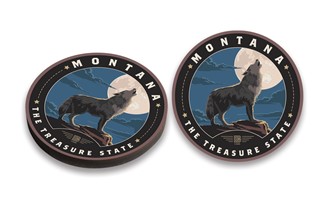 Montana Wolf Circle Wood Magnet