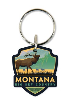 Montana Big Sky Country Elk Emblem Wood Key Ring | American Made
